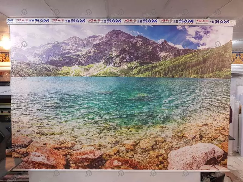 چاپ پرده شید هنر نوین تصویر پرده شید با طرح کوه و دریاچه