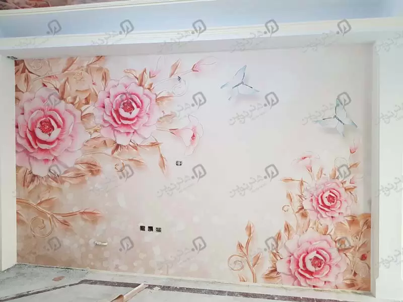 چاپ کاغذ دیواری هنر نوین نمایی از کاغذ دیواری با طرح گل