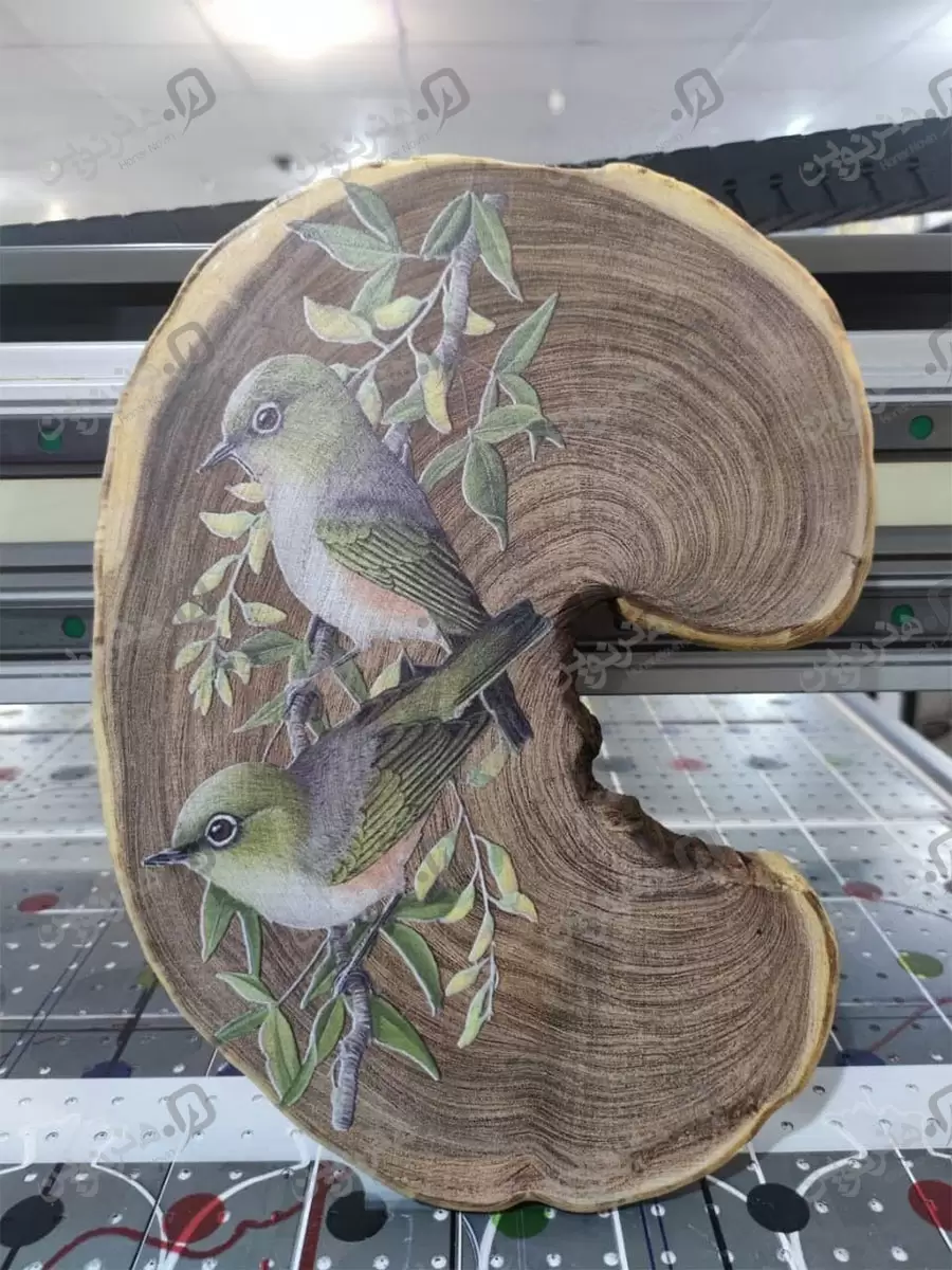 پرنده و شاخه درخت نمونه چاپ روی چوب 