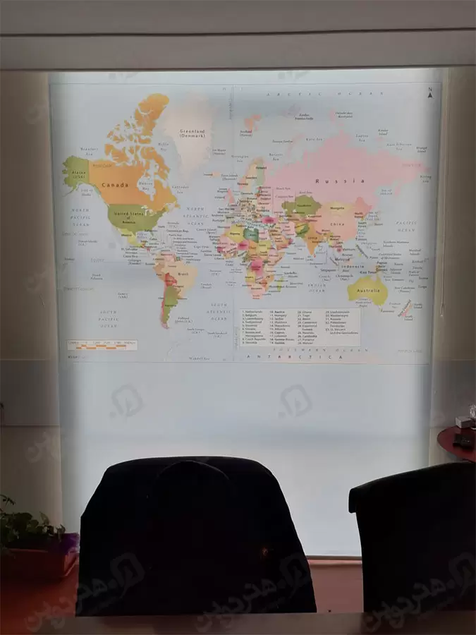 نمونه چاپ پرده شید رول هنر نوین طرح نقشه جهان