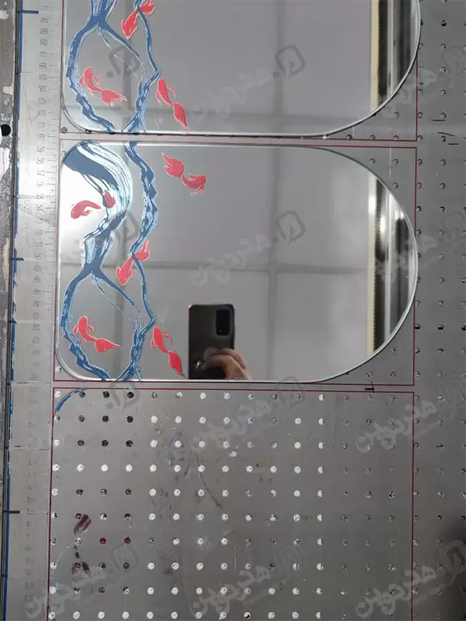 نمونه چاپ آینه با دستگاه چاپ هنر نوین طرح حوض ماهی